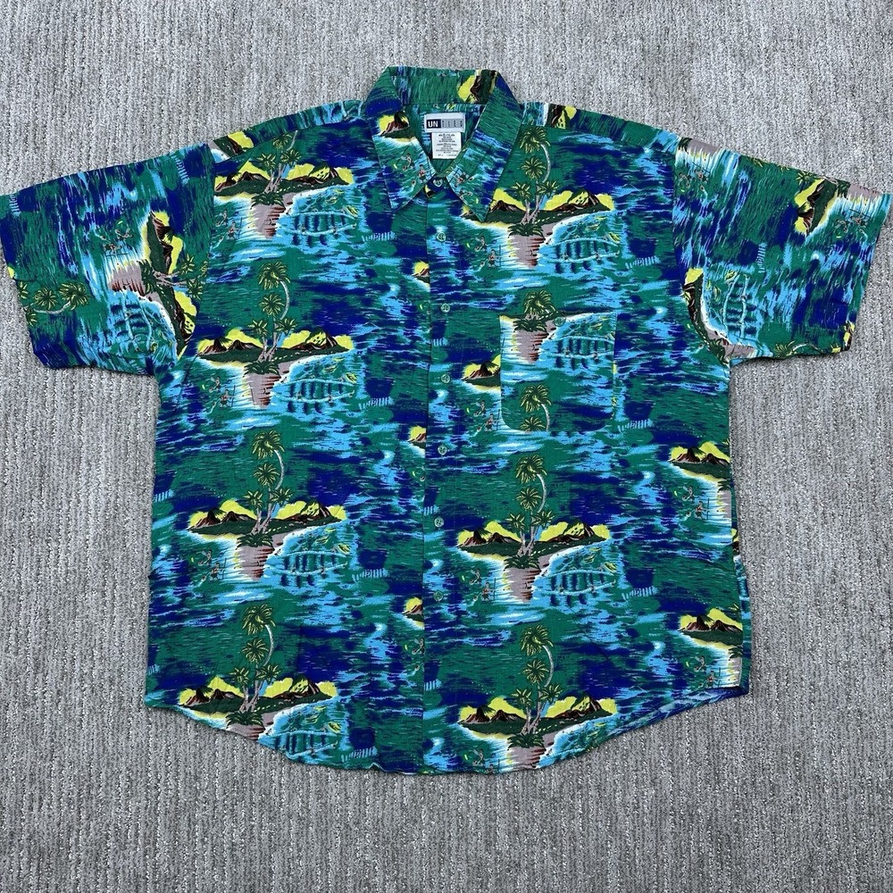 VTG Untied Mens XL Hawaiian Button Up Shirt Short Sleeve 100% Rayon Made‎ Korea